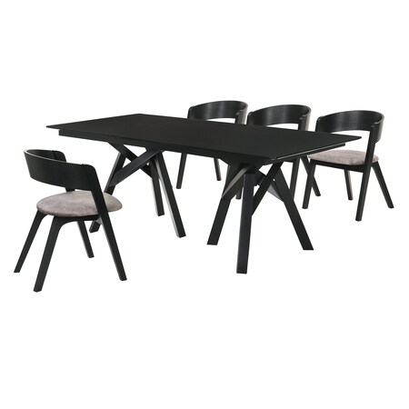Armen Living Cortina and Jackie 5 Piece Black Rectangular Dining Set SETCODIBLK5E